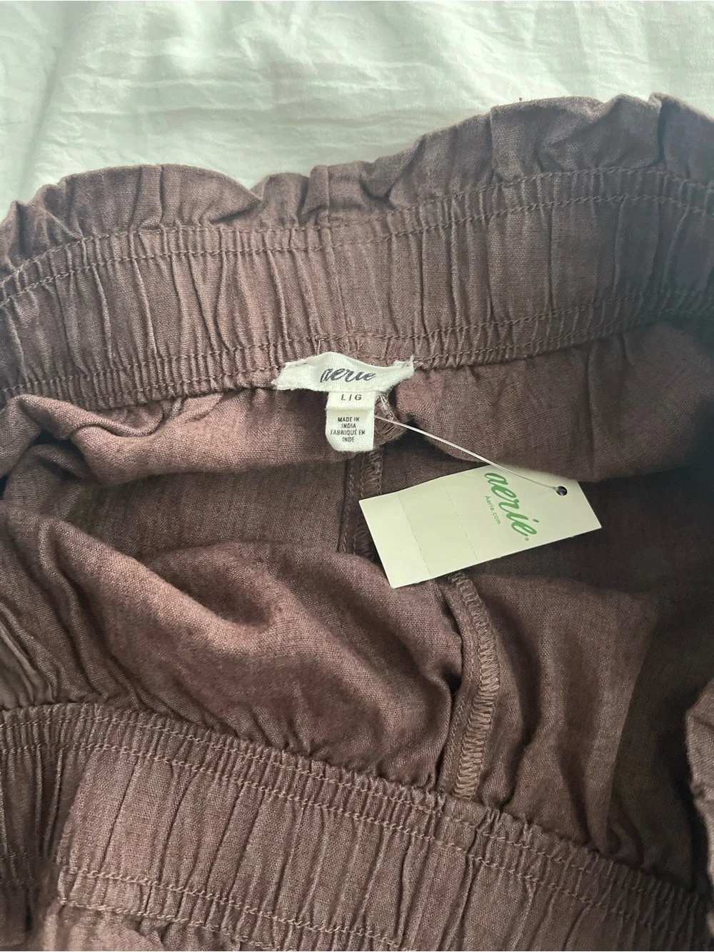 aerie Ruffle-Hem High Waist Shorts in Dark Brown